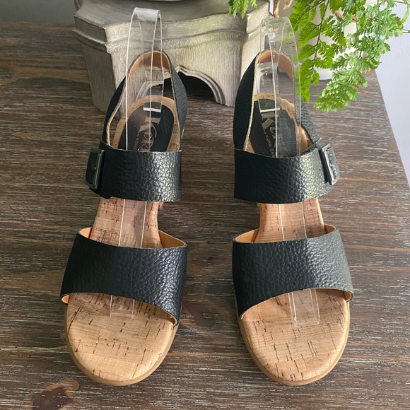 Kork-Ease Korks Laurelin Black Pebbled Leather Cork Block Heel Sandals Women 8 M - Picture 5 of 11